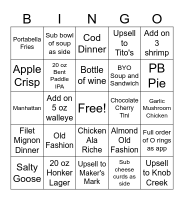 CH Bar Bingo Card