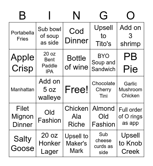 CH Bar Bingo Card