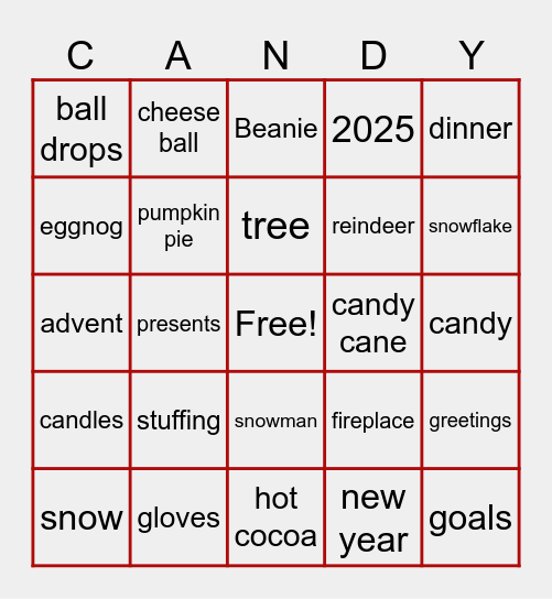 Holiday Bingo Card