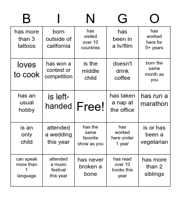 LA office Bingo!! Bingo Card