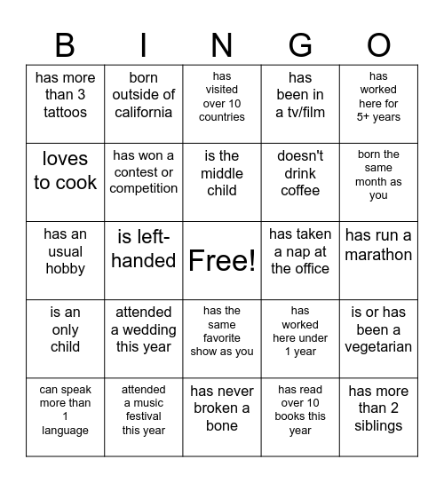 LA office Bingo!! Bingo Card