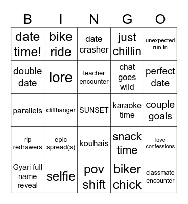 Yuri Bingo Card