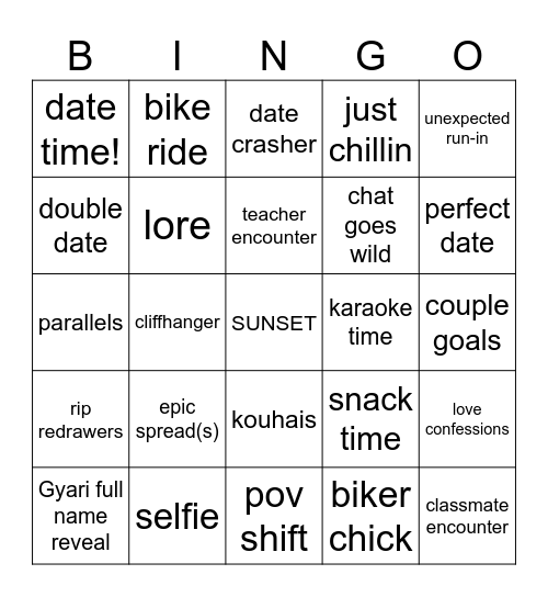 Yuri Bingo Card