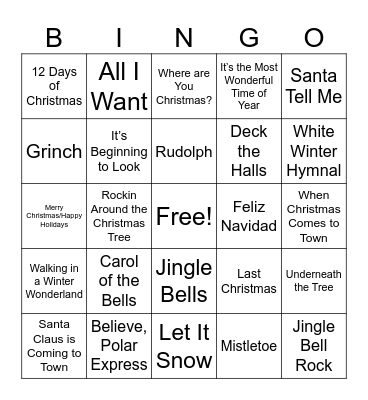 Christmas Carol Bingo Card
