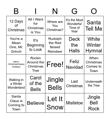 Christmas Carol Bingo Card