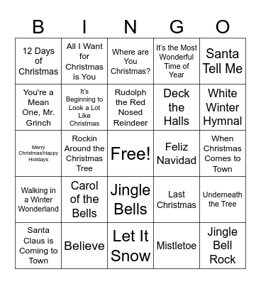 Christmas Carol Bingo Card