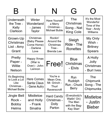Etix Holiday Music Bingo Card