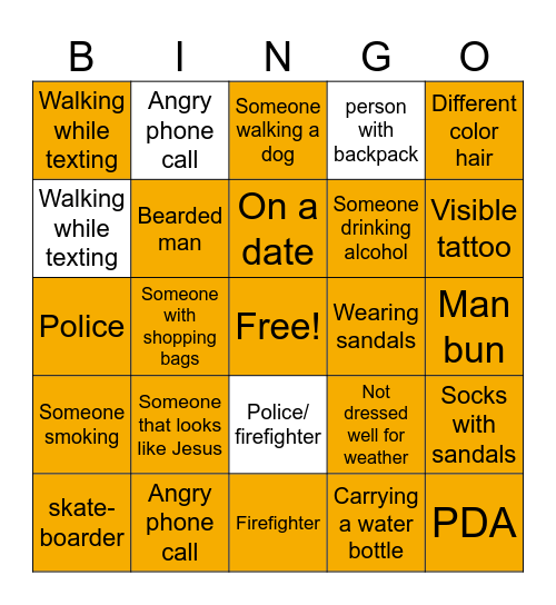 People Watching Bingo Card