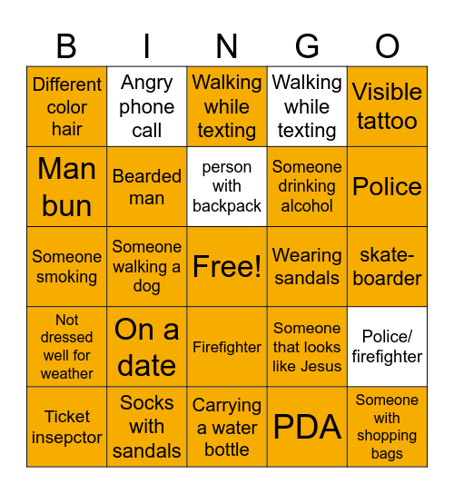 People Watching Bingo Card