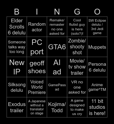 TGA 2024 Bingo Card