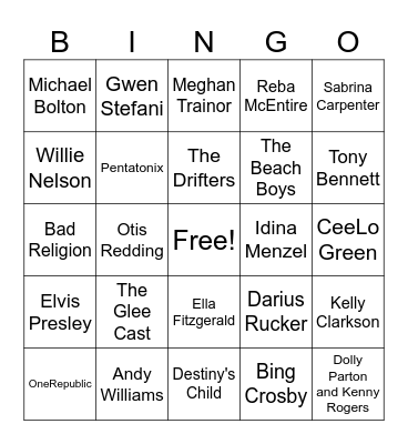 White Christmas Music Bingo Card