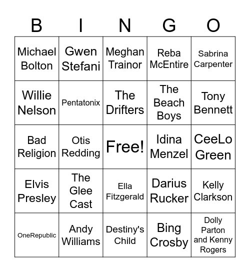 White Christmas Music Bingo Card