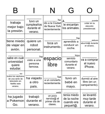 Bingo Humano: Español IV Bingo Card