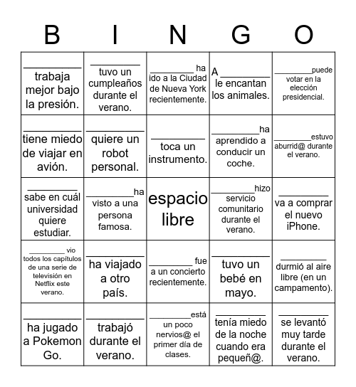 Bingo Humano: Español IV Bingo Card