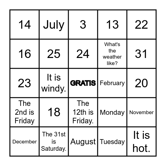 Quarter 2 Bingo (W) Bingo Card