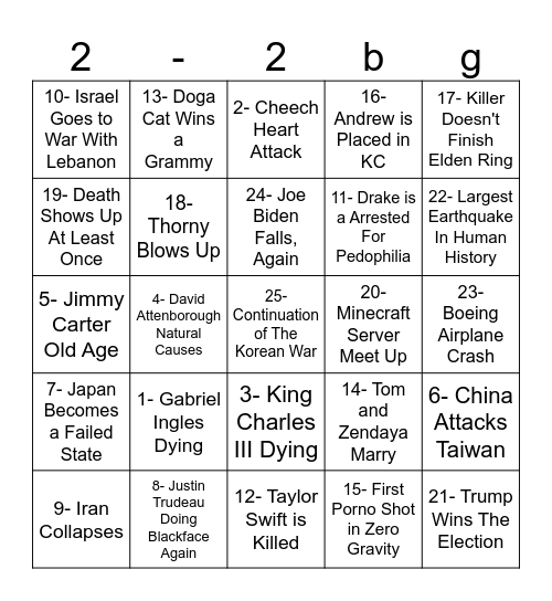 2024-2025 Bingo Card Bingo Card