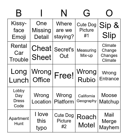 Blooper Bingo Card