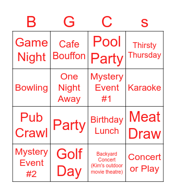 BGCs 2025 Bingo Card Bingo Card