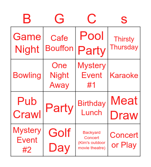 BGCs 2025 Bingo Card Bingo Card