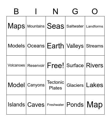 Landforms and Bodies of Water Bingo Card