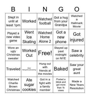 Winter Break Bingo Card