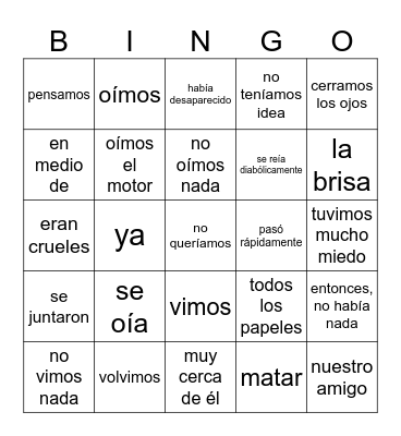 Mata la piñata 8- pasado Bingo Card