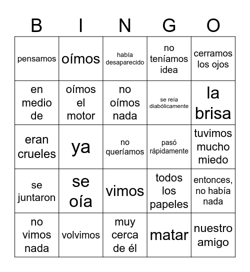 Mata la piñata 8- pasado Bingo Card