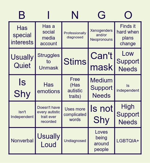 Faking Autism Bingo (Satire) Bingo Card