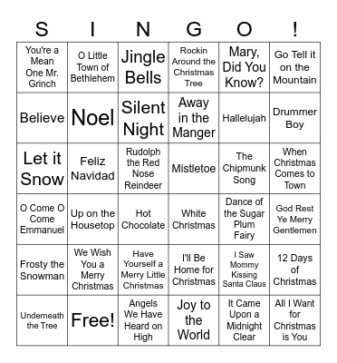 Feliz Navidad SINGO Bingo Card