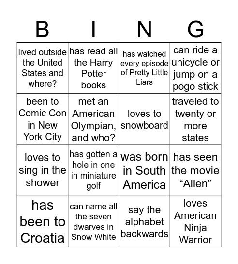 Untitled Bingo Card