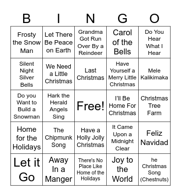 Holiday SINGO Bingo Card