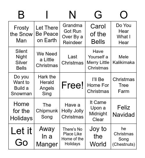 Holiday SINGO Bingo Card