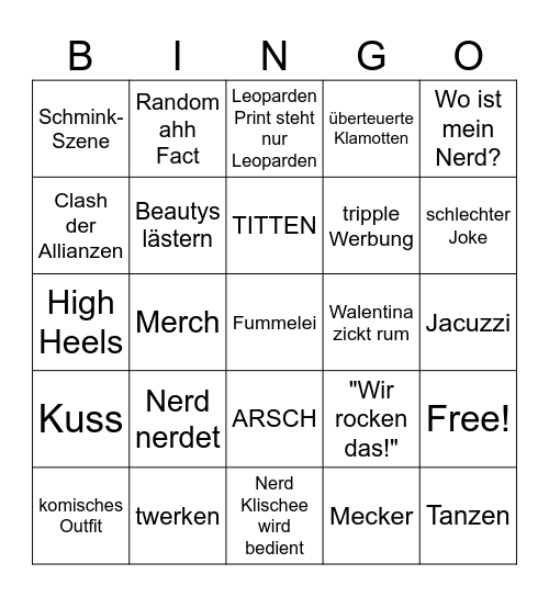 Beauty and the Nerd Bingo Card