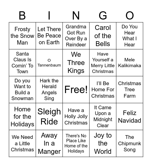 Holiday SINGO Bingo Card