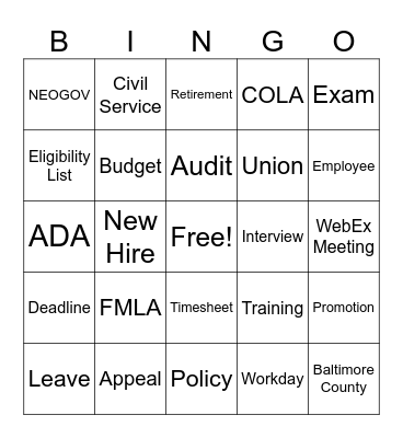 Human Resources Bingo Card