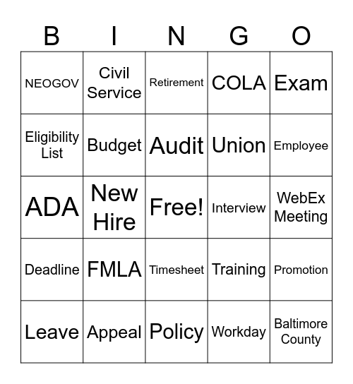 Human Resources Bingo Card