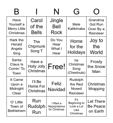 CHHS Song Trivia Bingo Card