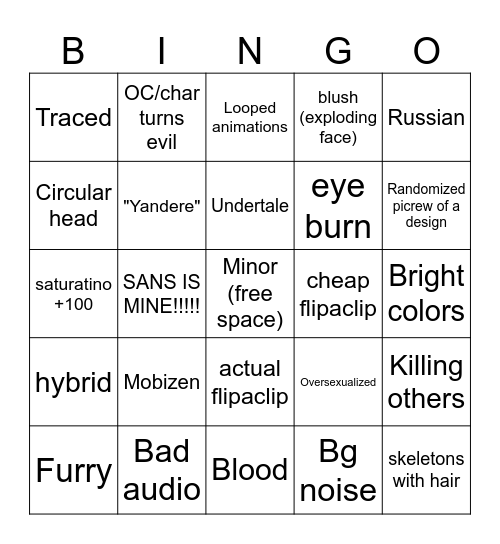 animation cringe Bingo Card
