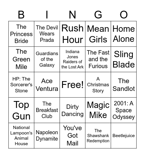 Movie Clip Bingo 2024 Bingo Card