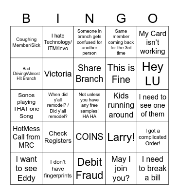Branch Bingo Card