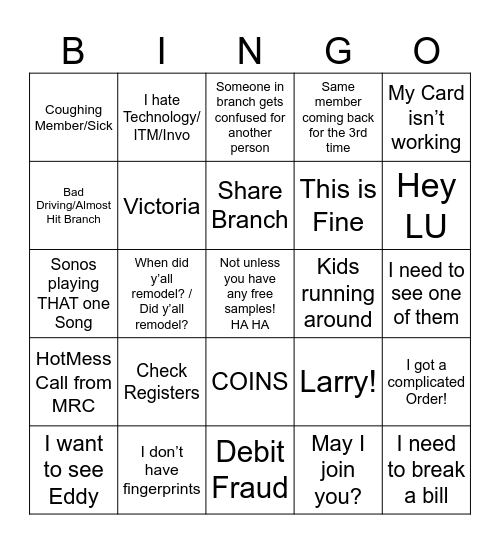 Branch Bingo Card