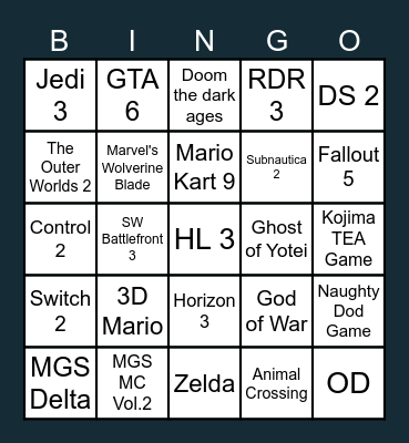 Goty Bingo Card