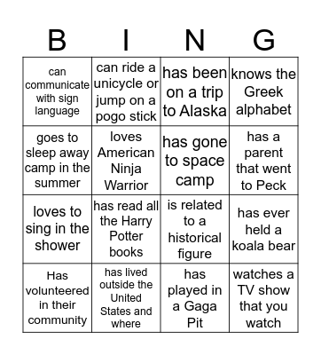 Untitled Bingo Card
