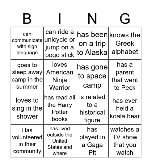 Untitled Bingo Card