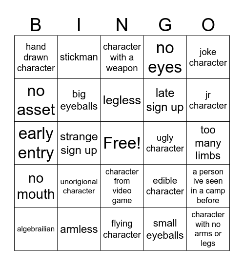 object show camp bingo Card