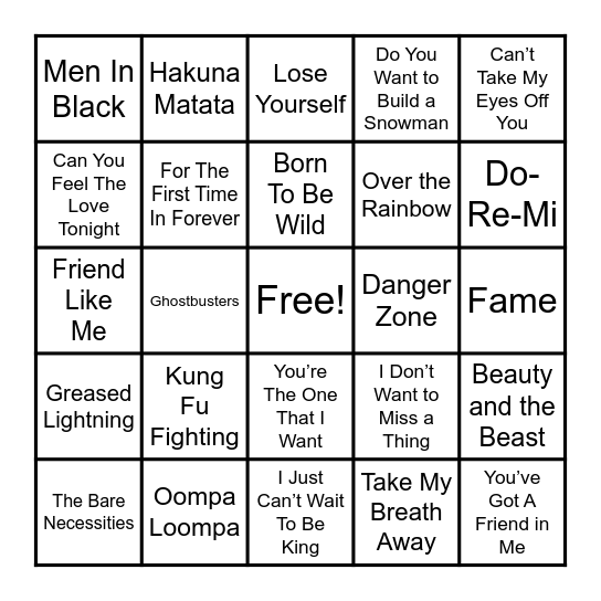 Movie Music Bingo Card