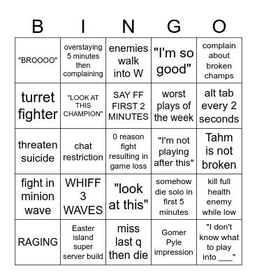 NOAH RANKED GAMEPLAY Bingo Card