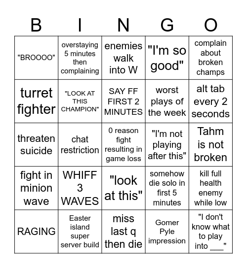 NOAH RANKED GAMEPLAY Bingo Card