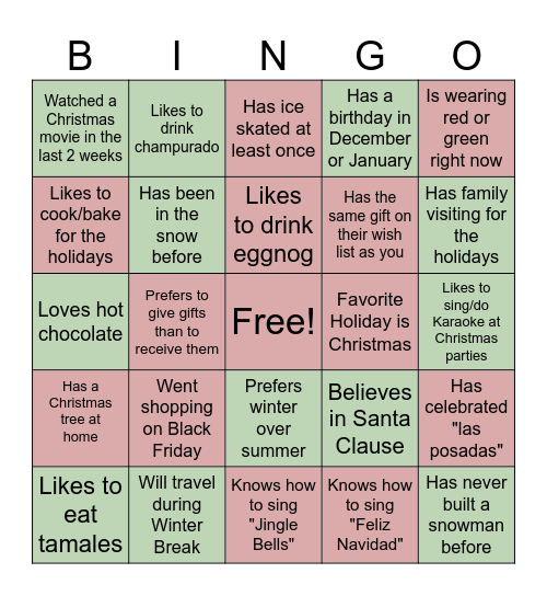 Jingle Mix & Mingle (Holiday Bingo) Bingo Card