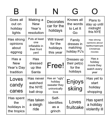 DTUR Holiday Bingo! Bingo Card